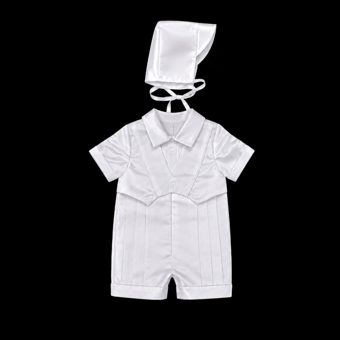 Tots Fifth Avenue White Baby Baptism Romper with Matching Hat (24 months)