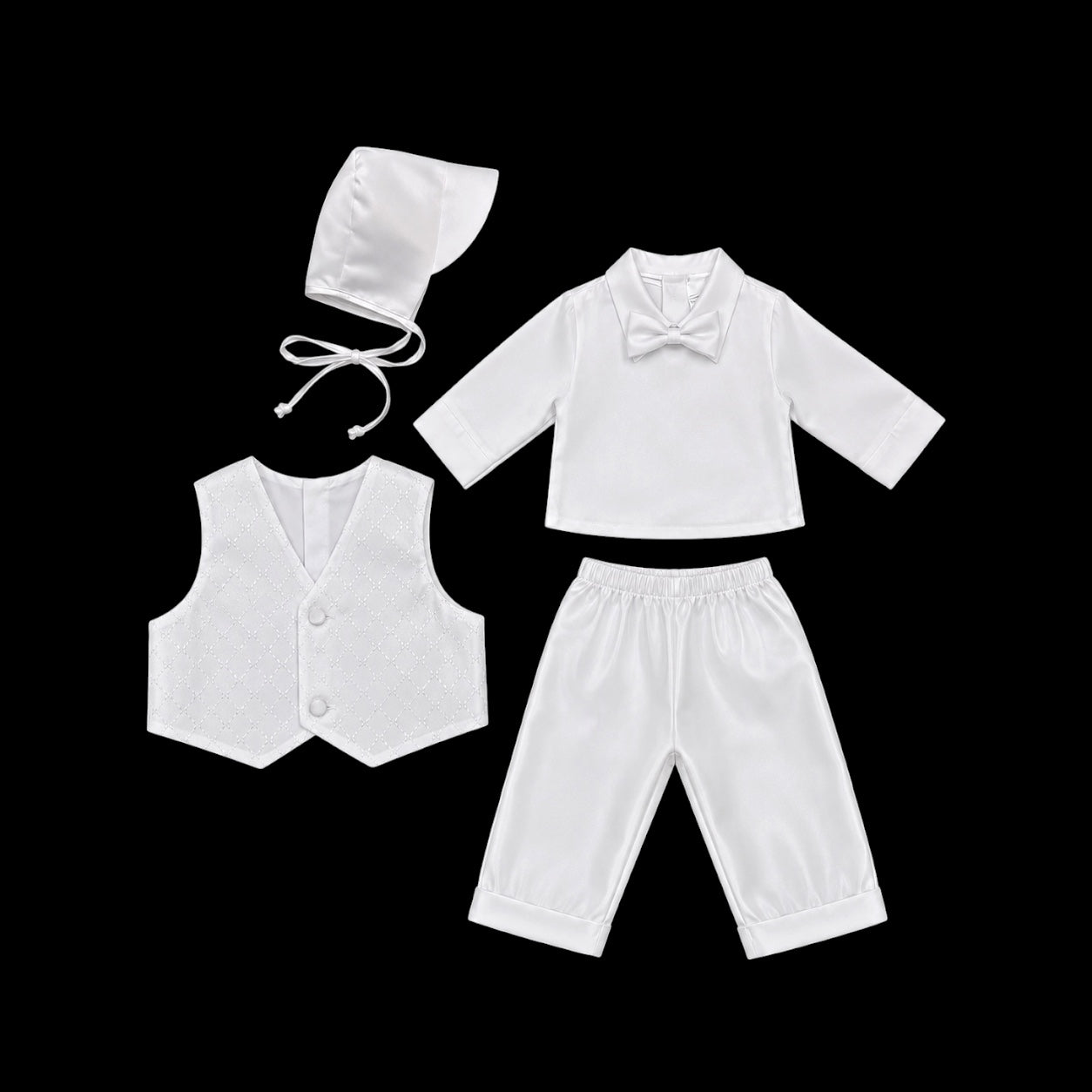 Kaifer Diamond Embroidered 4-Piece Baptism Set with Matching Bonnet