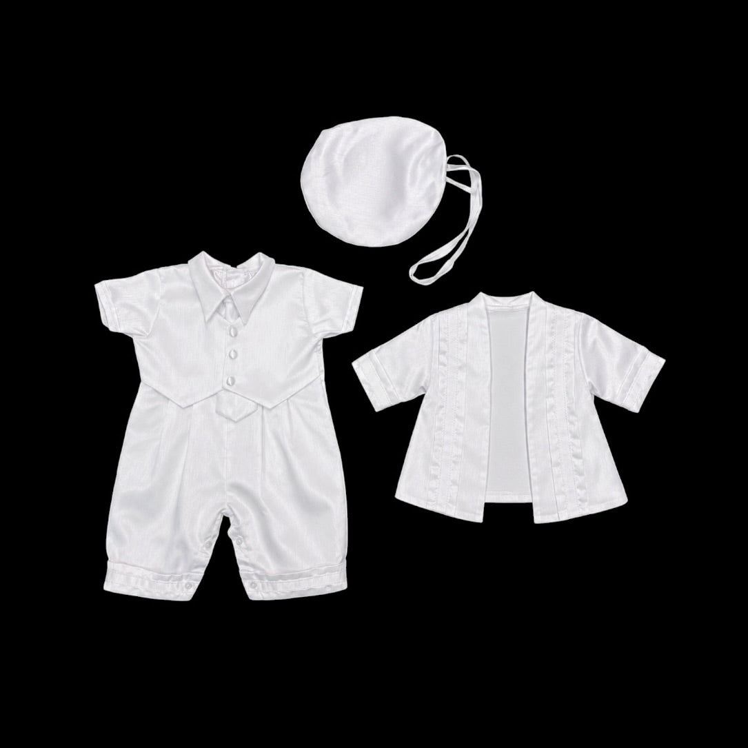 Mavezzano Baby Baptism 3-piece Set with Attached Tie & Matching Hat