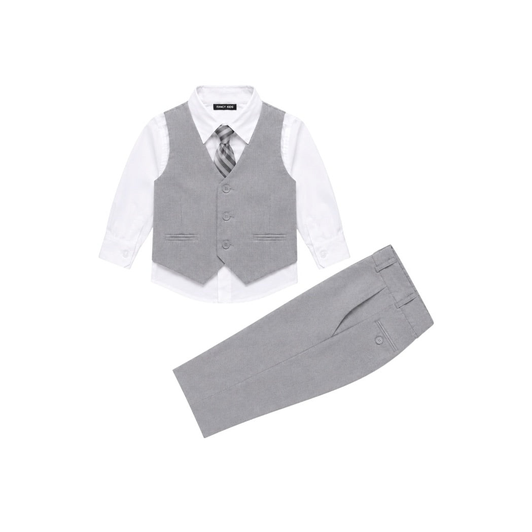 Fancy Kids Baby Light Grey 4-Piece Formal Vest Set