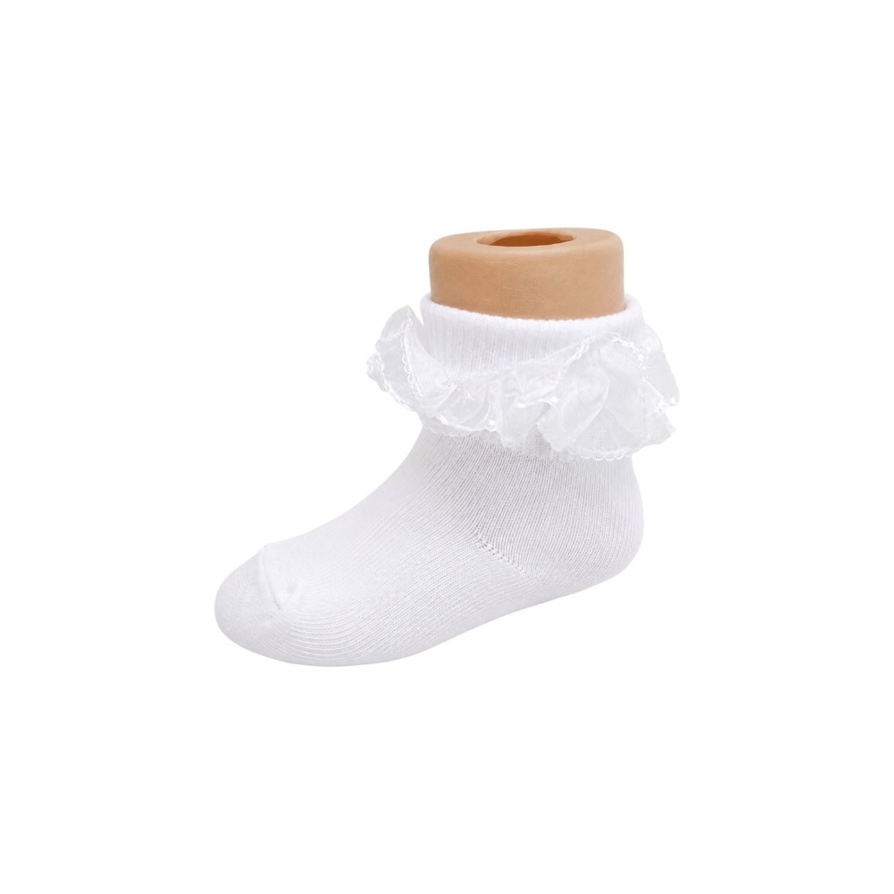 Girls Ivory Organza Ruffle Socks with Lace Trim (Size 2y)