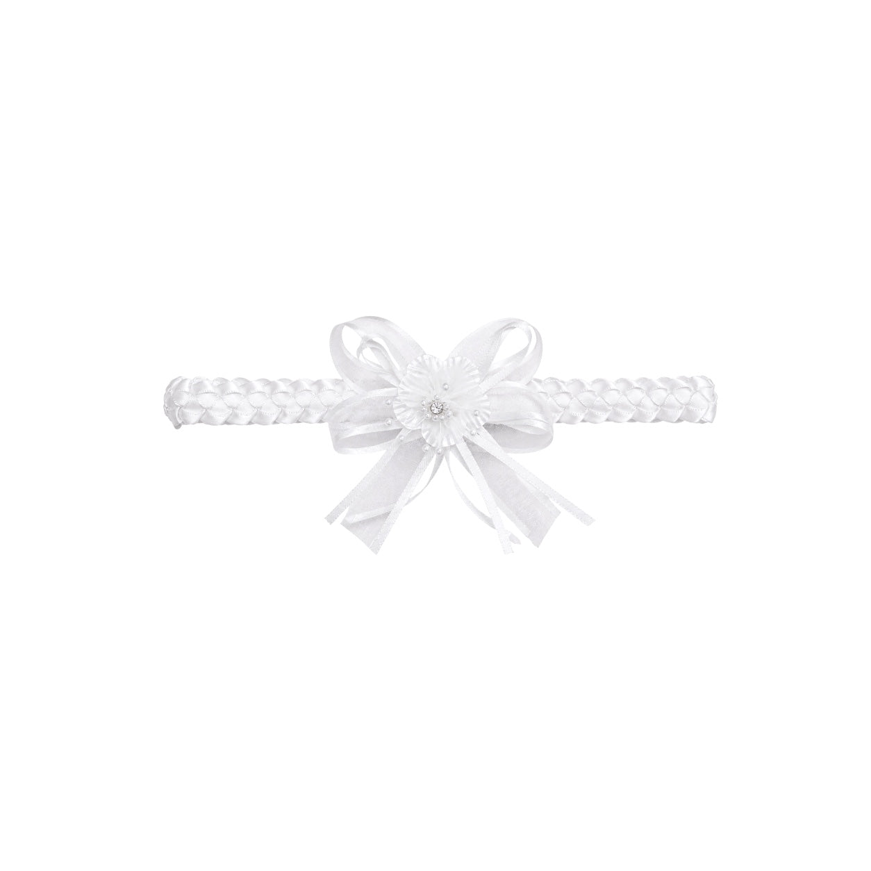 Baby Organza Bow Headband with Pearls & Rhinestone Accent