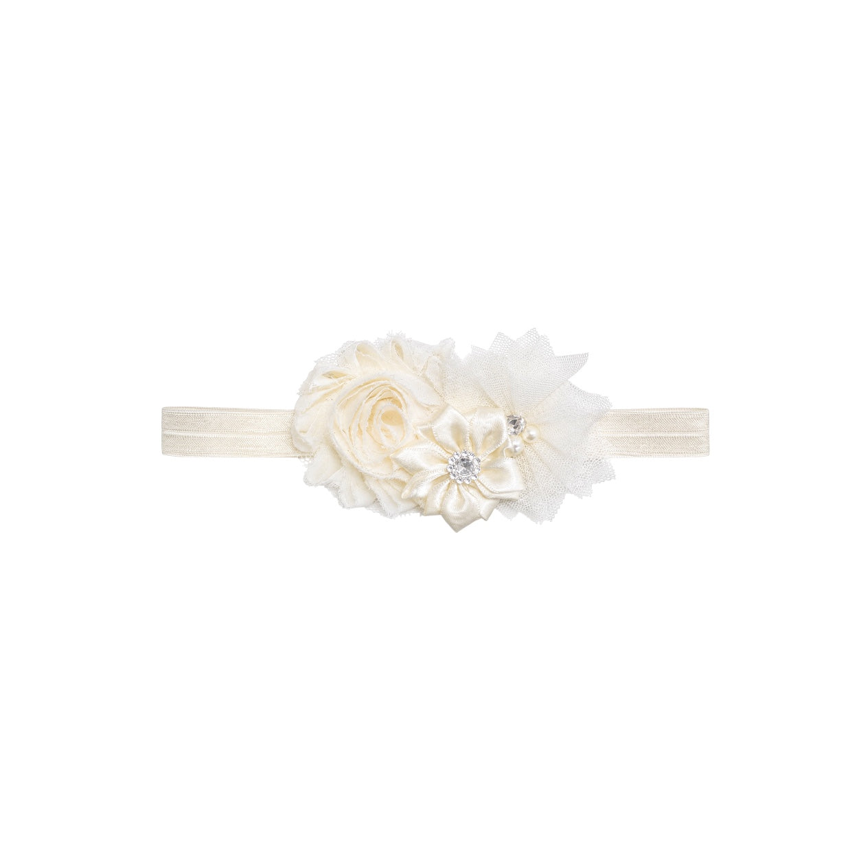 Baby Ivory Floral Headband with Pearls & Rhinestone Accents