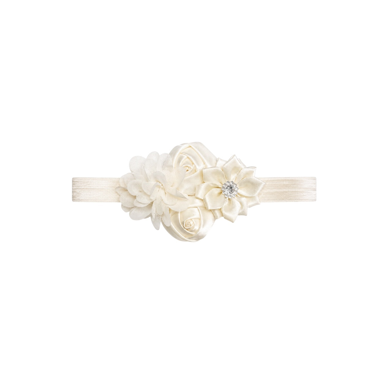 Baby Ivory Floral Headband with Rhinestone Accents