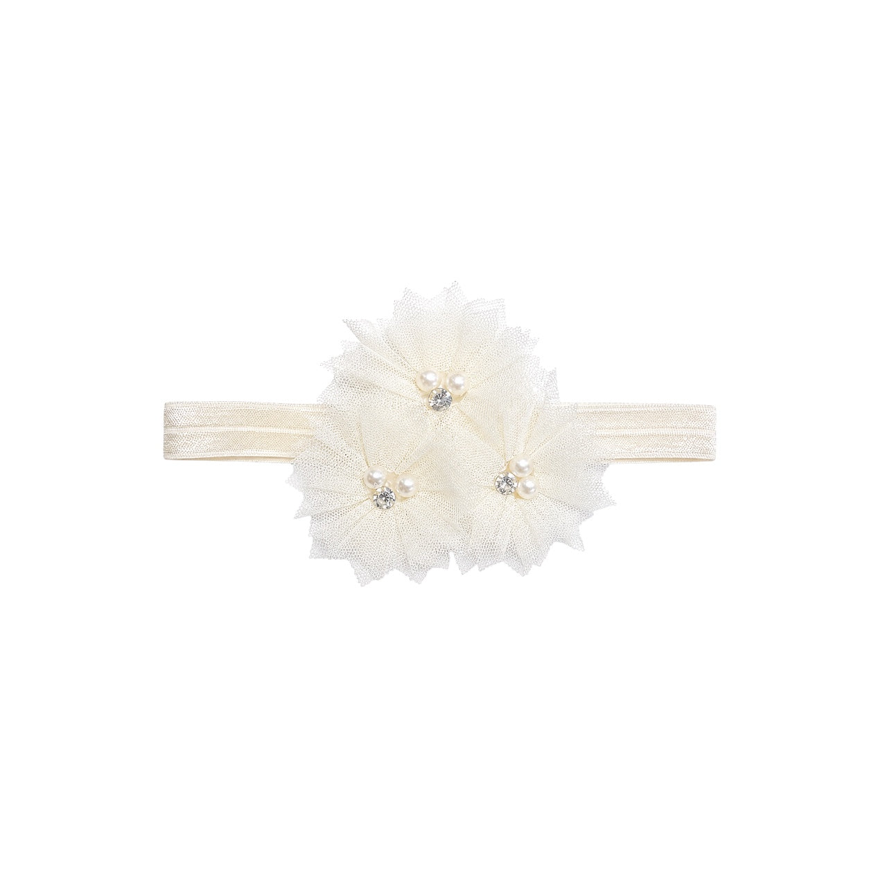 Baby Tulle Flower Headband with Pearls & Rhinestone Accents