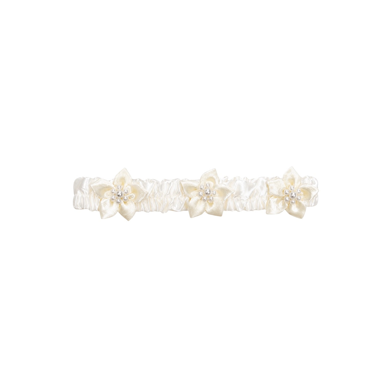 Ivory Infant Satin Floral Headband with Pearl Accents
