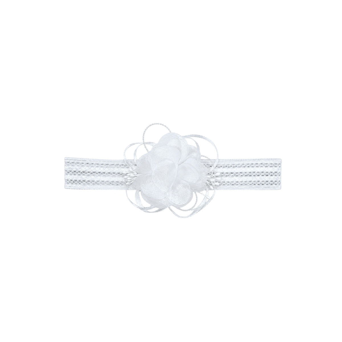 Baby White Rosette Headband with Rhinestone Accents
