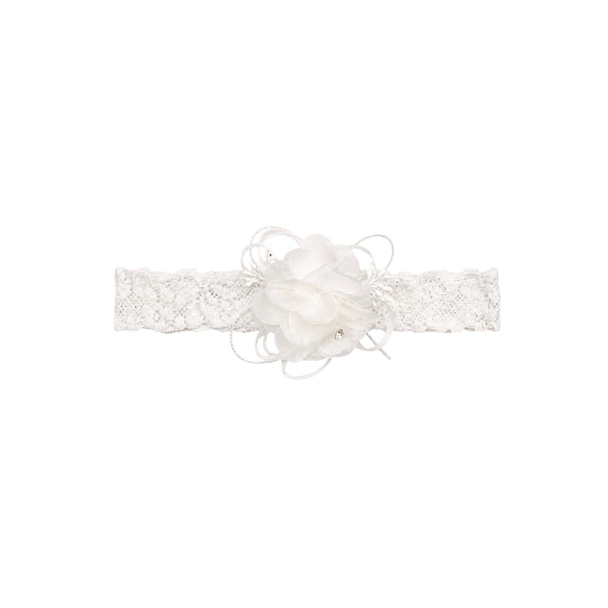 Baby Ivory Rosette Headband with Rhinestone Accents