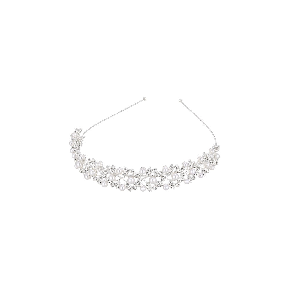 Silver Floral Vine Rhinestone & Faux Pearl Headband