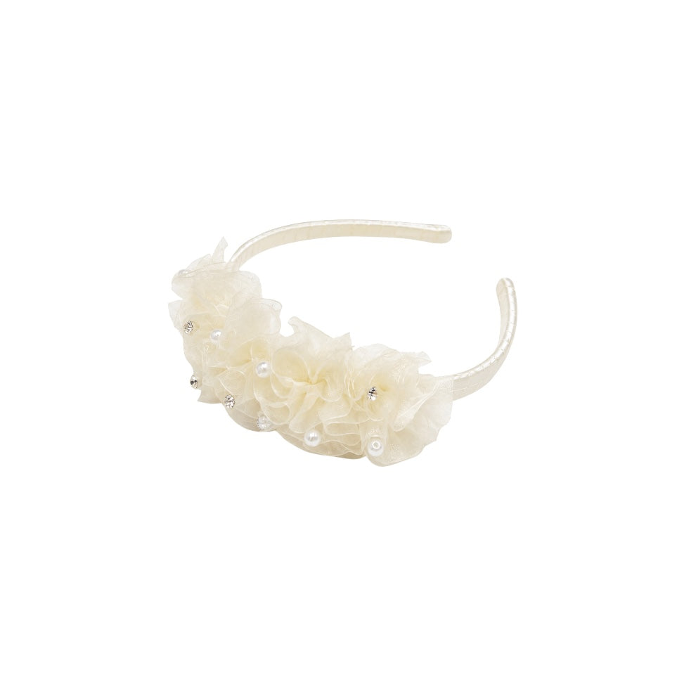 Organza Floral Headband with Pearls & Rhinestones