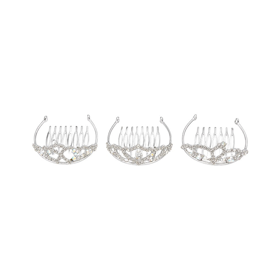 Small Silver Rhinestone Princess Tiara Comb (Assorted Designs)