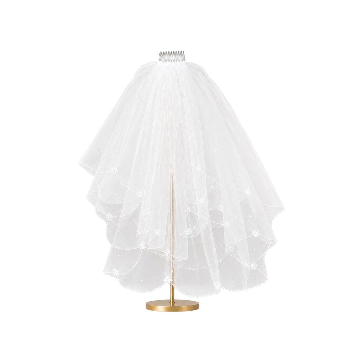 White First Communion Veil with Pearls & Rhinestone Accents