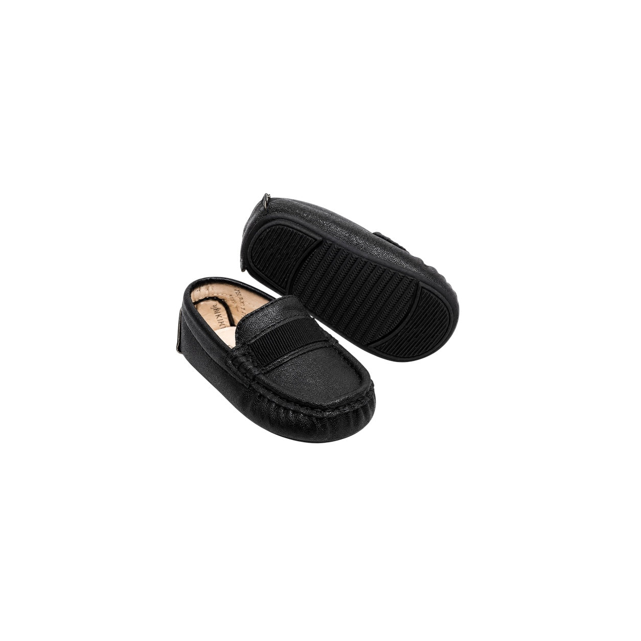 Mavezzano Black Italian Leather Baby Moccasin Loafers