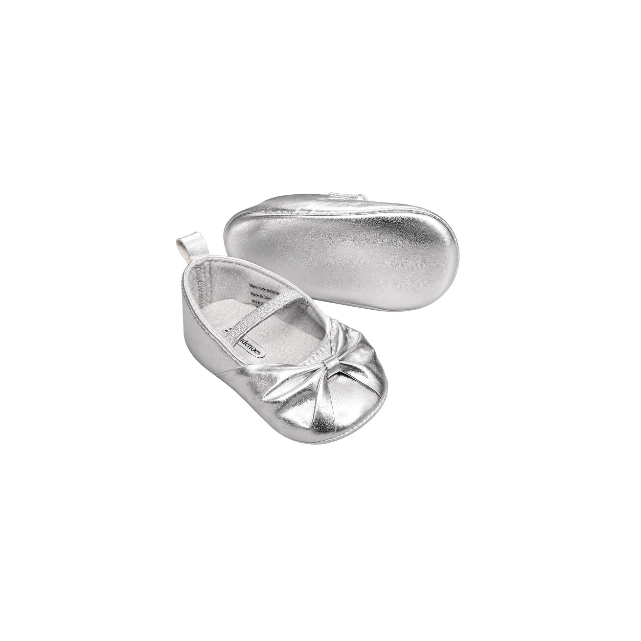 TenderToes Silver Metallic Bow Pre-Walker Ballet Shoes (Soft Sole)