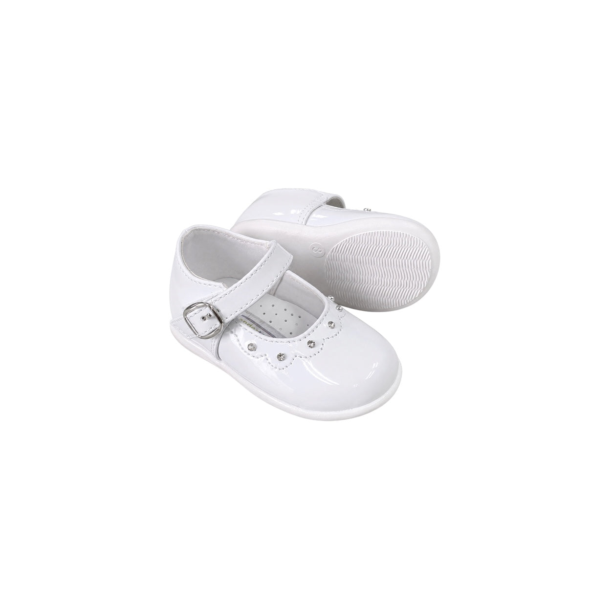 TenderToes White Patent Rhinestone Mary Jane Dress Shoes