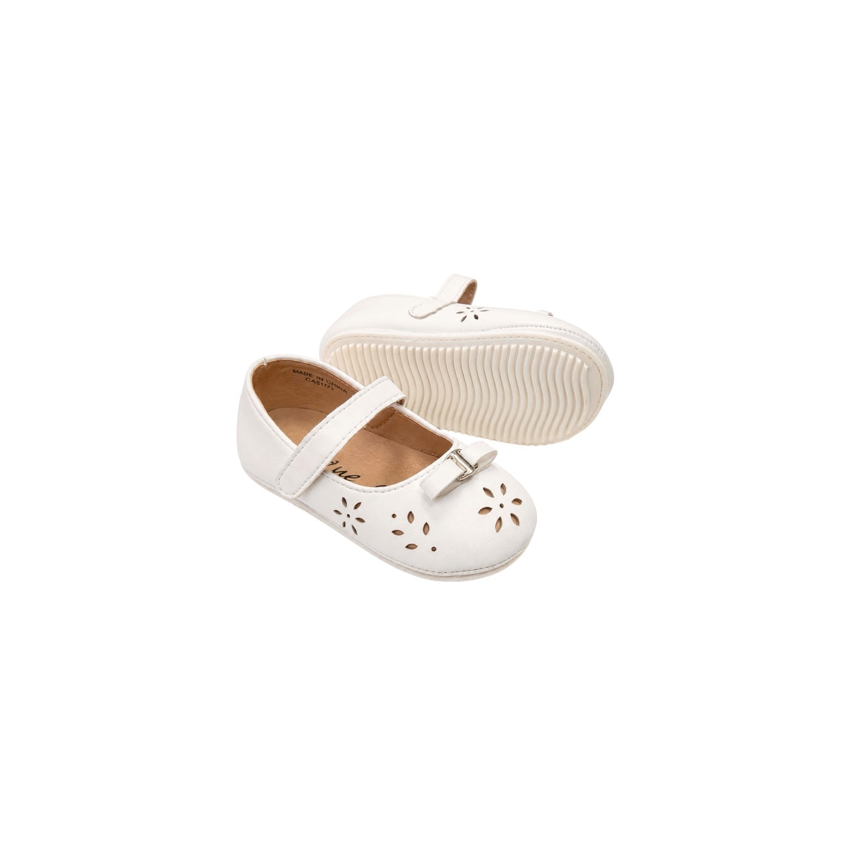 Jolene White Mary Jane Dress Shoes with Floral Cutouts