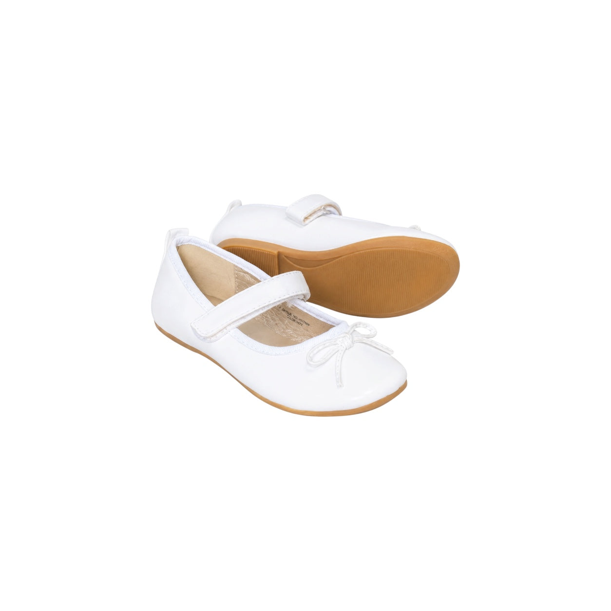 Jolene Girls' White Ballet Flats with Bow & Velcro Strap