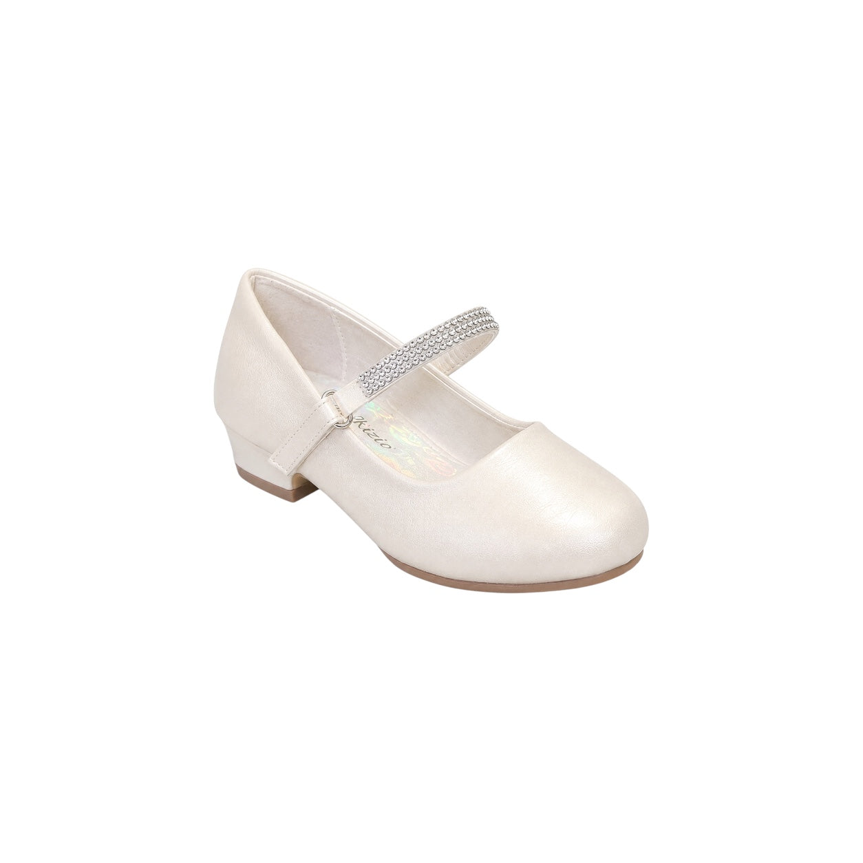 Fancy Kids Girls' Rhinestone Strap Low Heel Dress Shoes