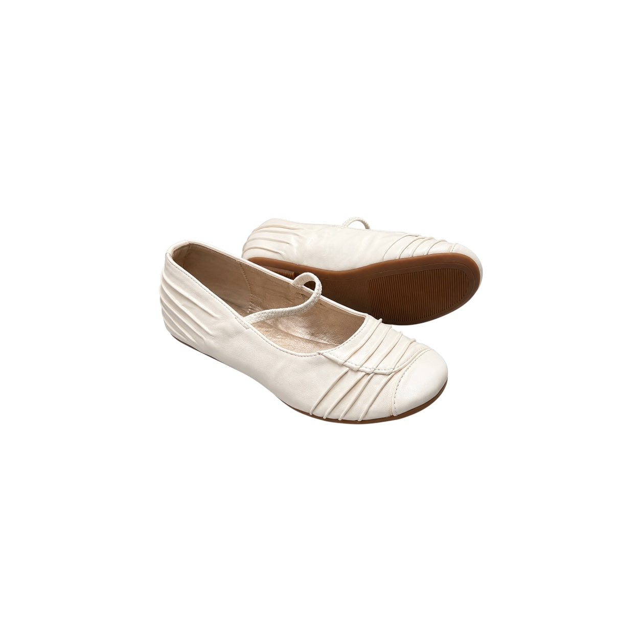 Jolene Ivory Classic Ballet Flats with Ruched Detail & Elastic Strap