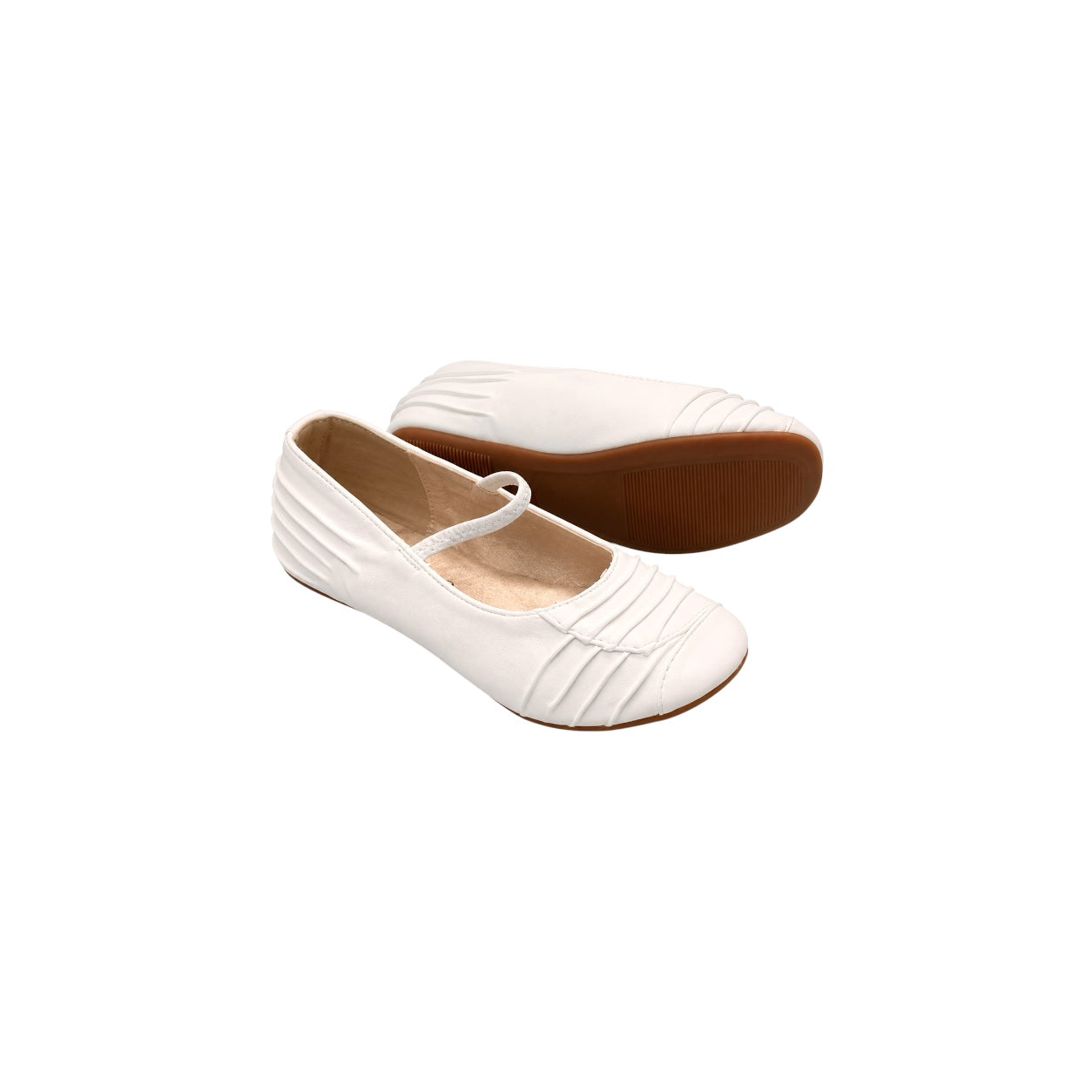 Jolene White Classic Ballet Flats with Ruched Detail & Elastic Strap