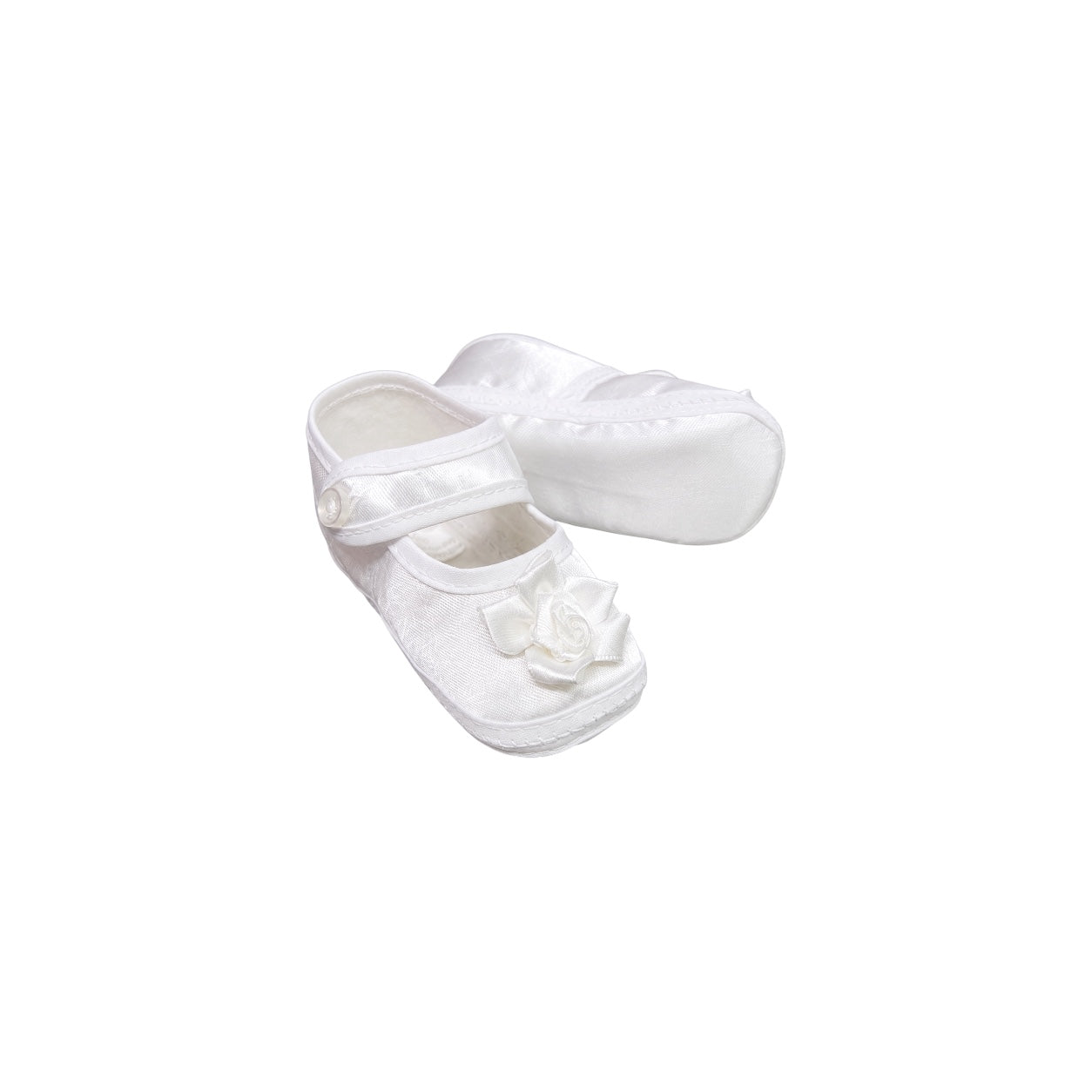 Tip Top White Satin Baby Booties with Rose Detail