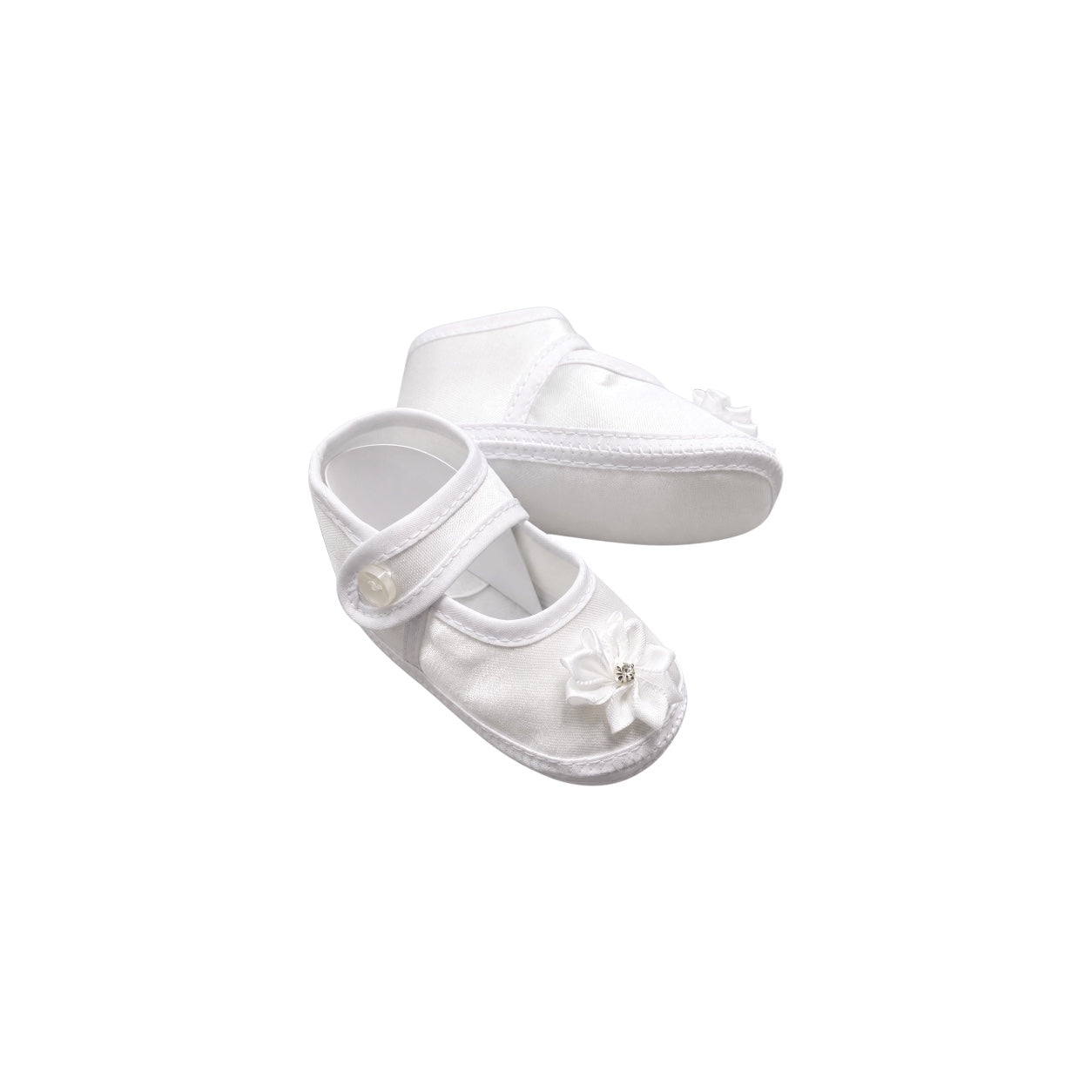 Tip Top White Satin Baby Booties with Floral Detail