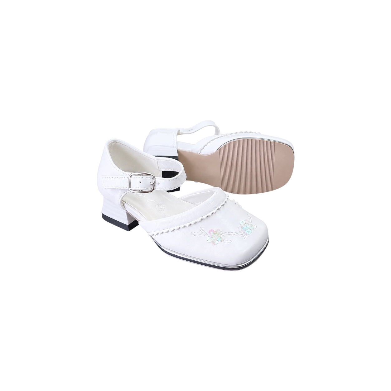 Jolene Girls' White Floral Embroidered Dress Heel