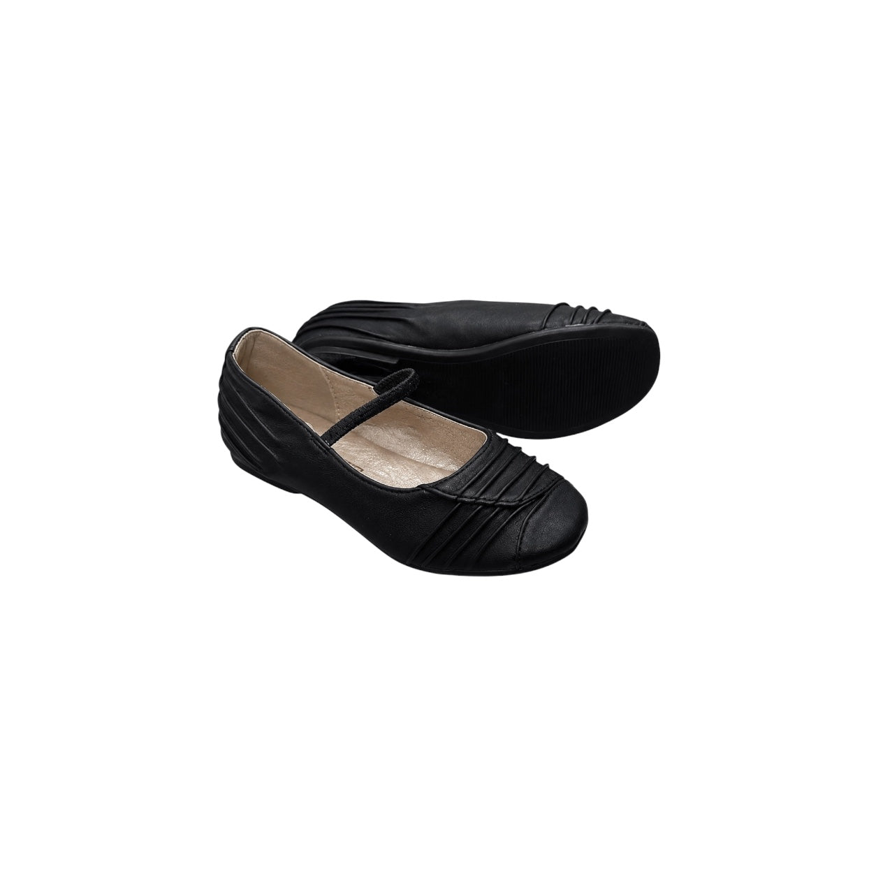 Jolene Black Classic Ballet Flats with Ruched Detail & Elastic Strap