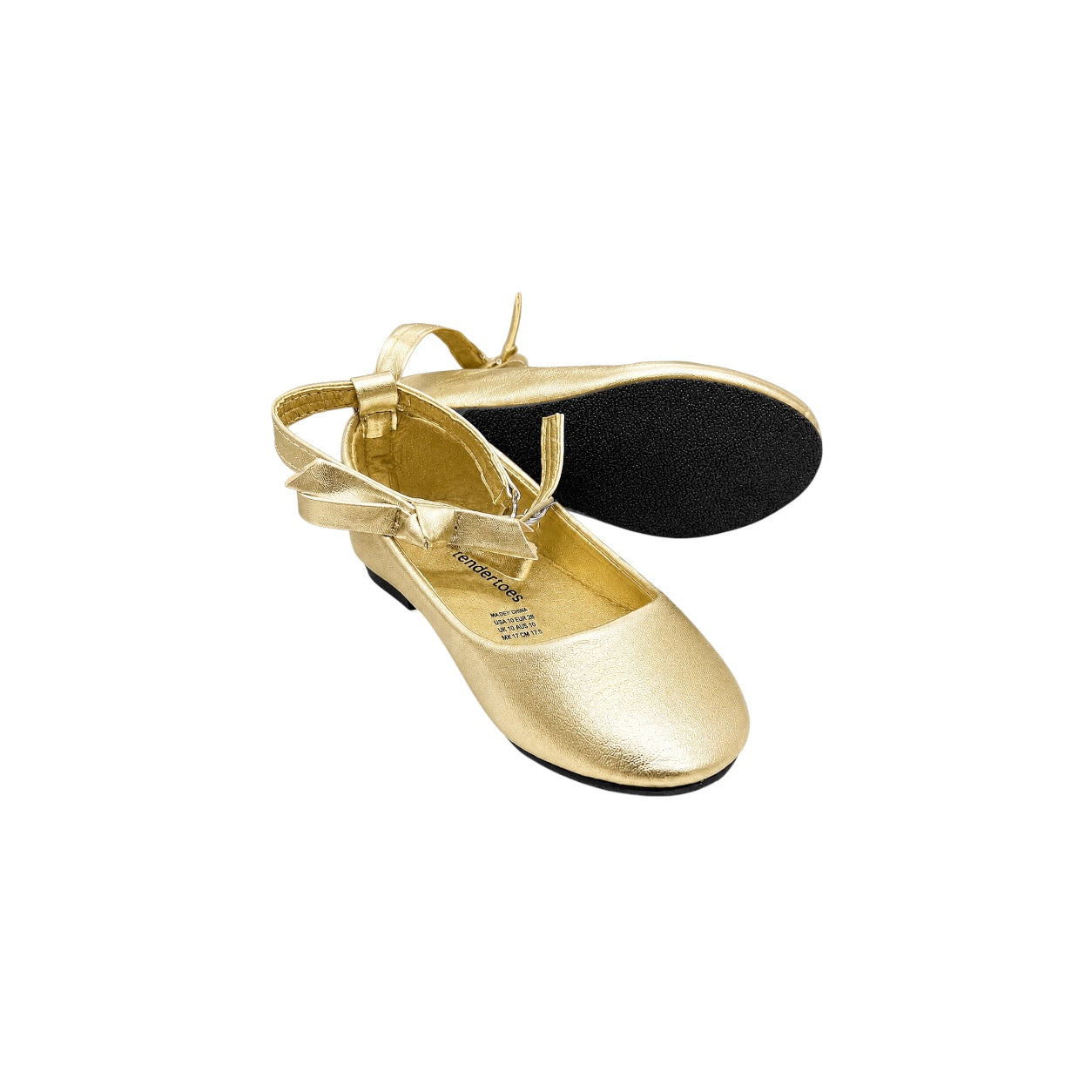 Tendertoes Girls' Gold Metallic Bow Dress Flats
