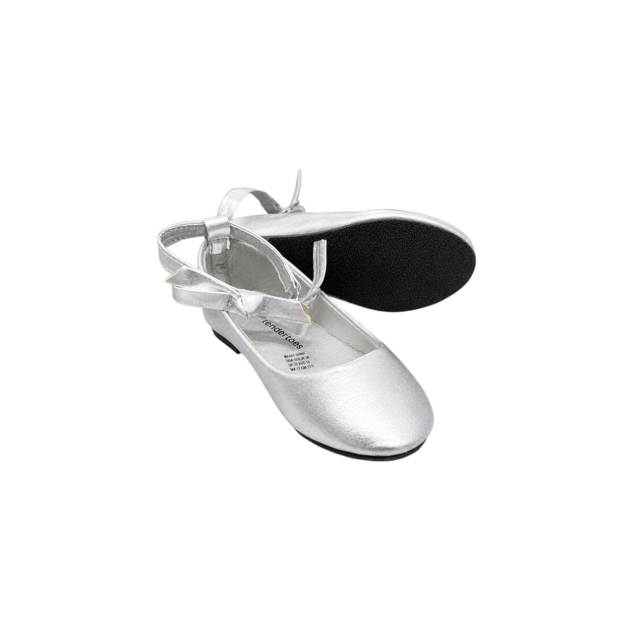 Tendertoes Girls' Silver Metallic Bow Dress Flats