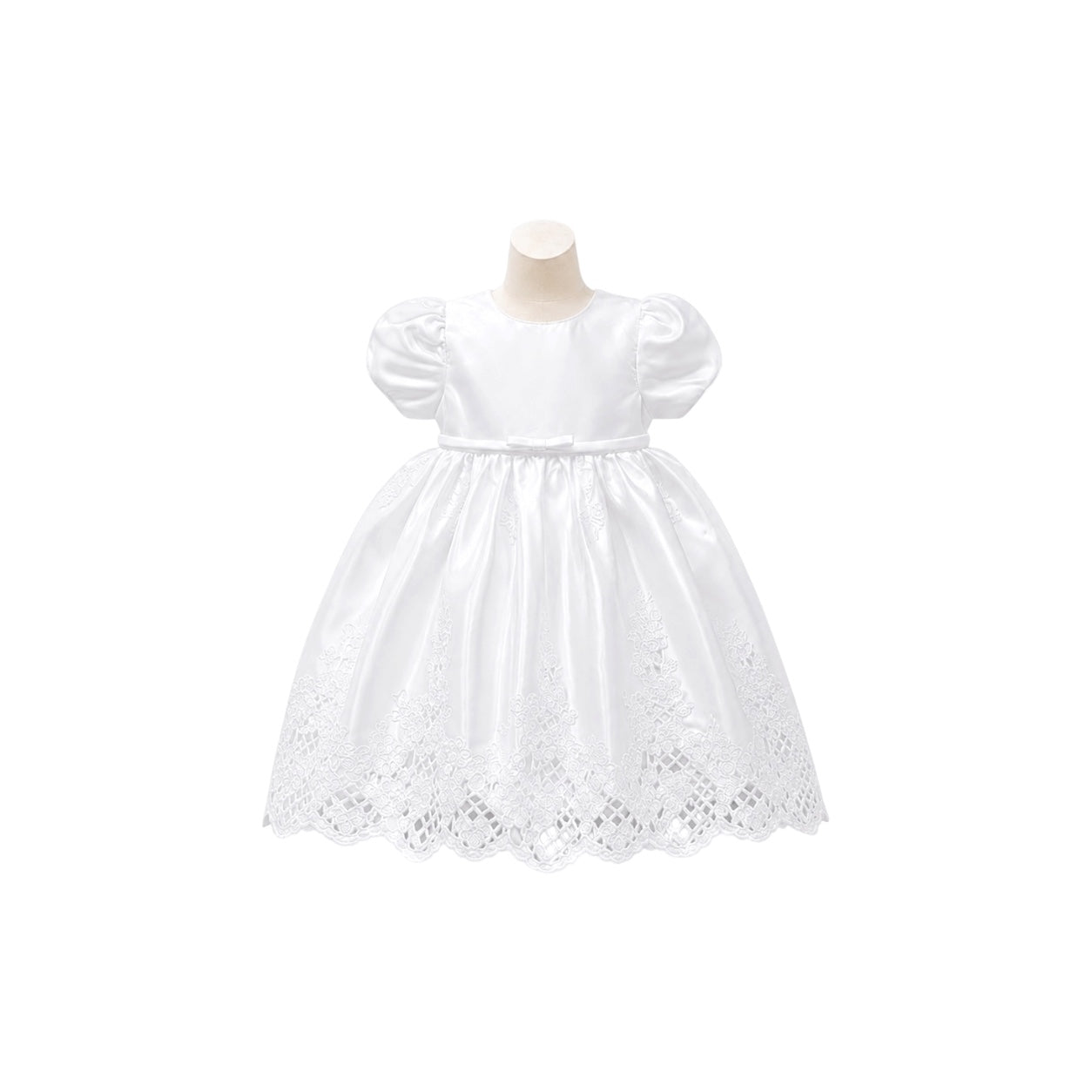 White Satin Baby Christening Gown with Embroidered Cape & Matching Bonnet (12 Months)