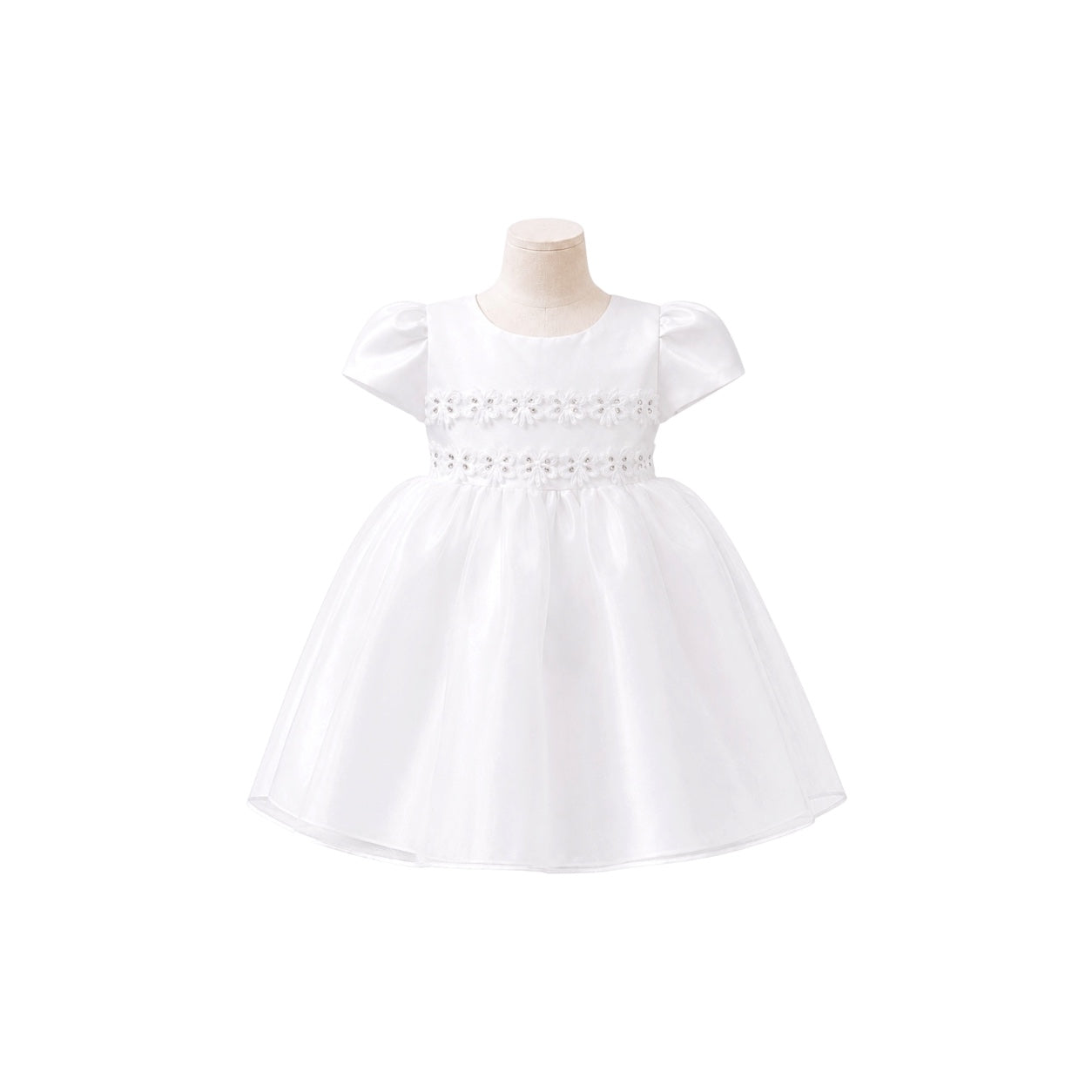 3-Piece White Butterfly Embroidered Baby Dress with Cape & Matching Bonnet