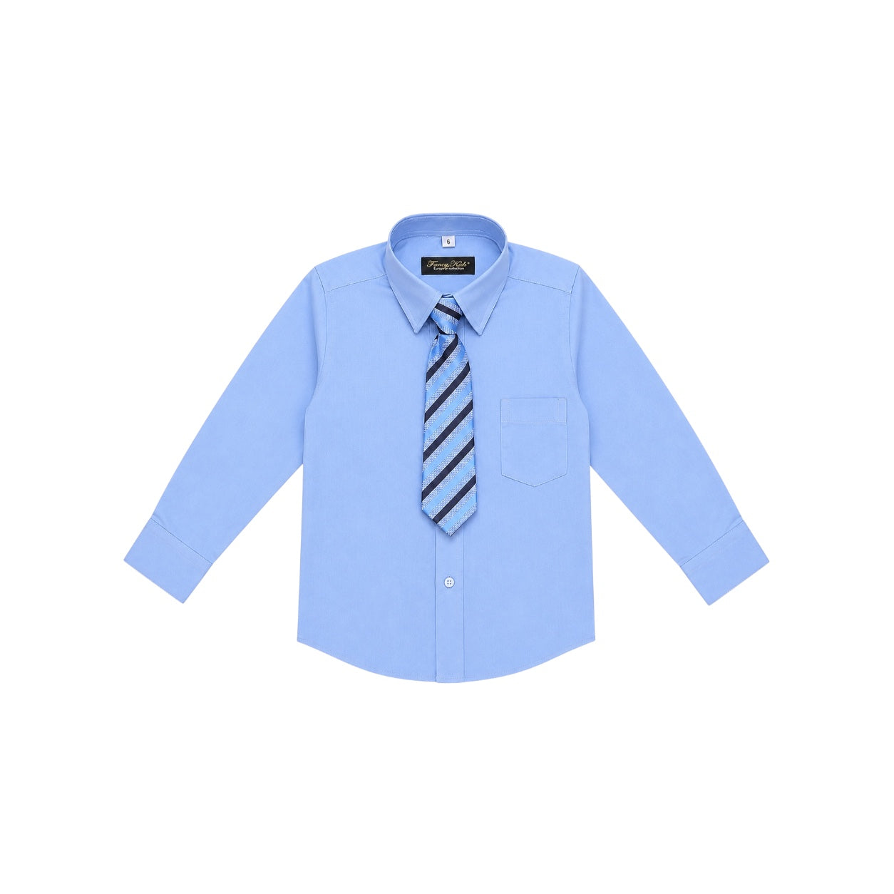 Fancy Kids Light Blue Long Sleeve Dress Shirt & Striped Tie Set