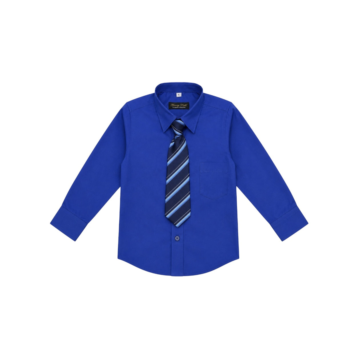 Fancy Kids Royal Blue Long Sleeve Dress Shirt & Striped Tie Set
