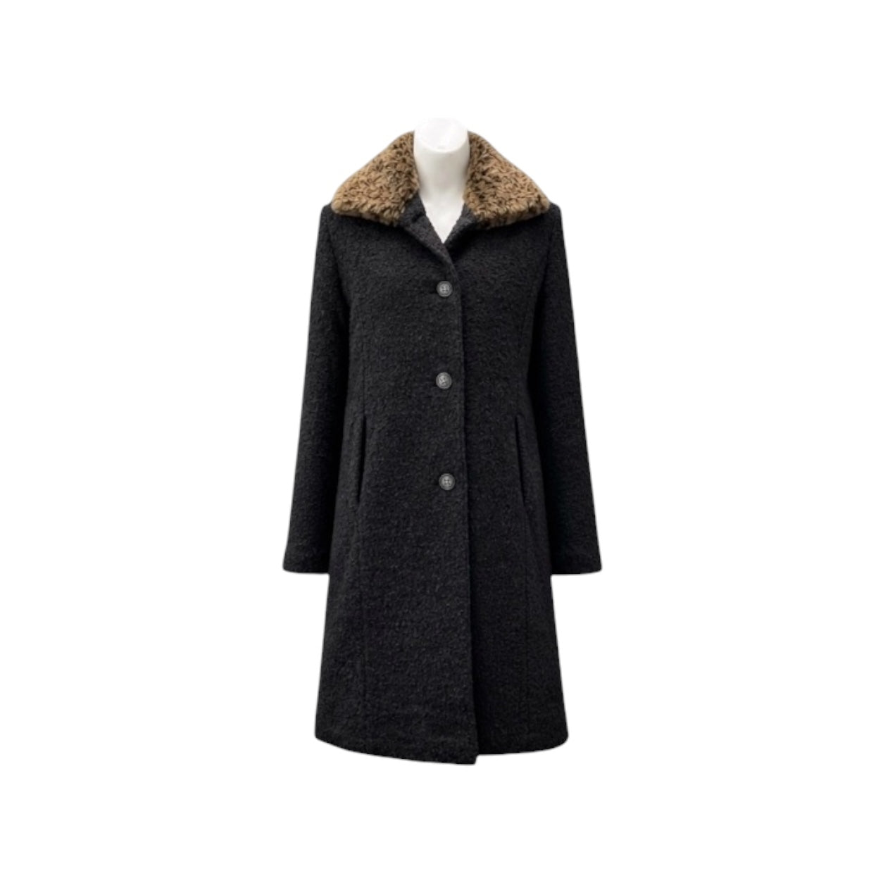 Girls' Charcoal Wool Coat with Leopard Faux Fur Collar