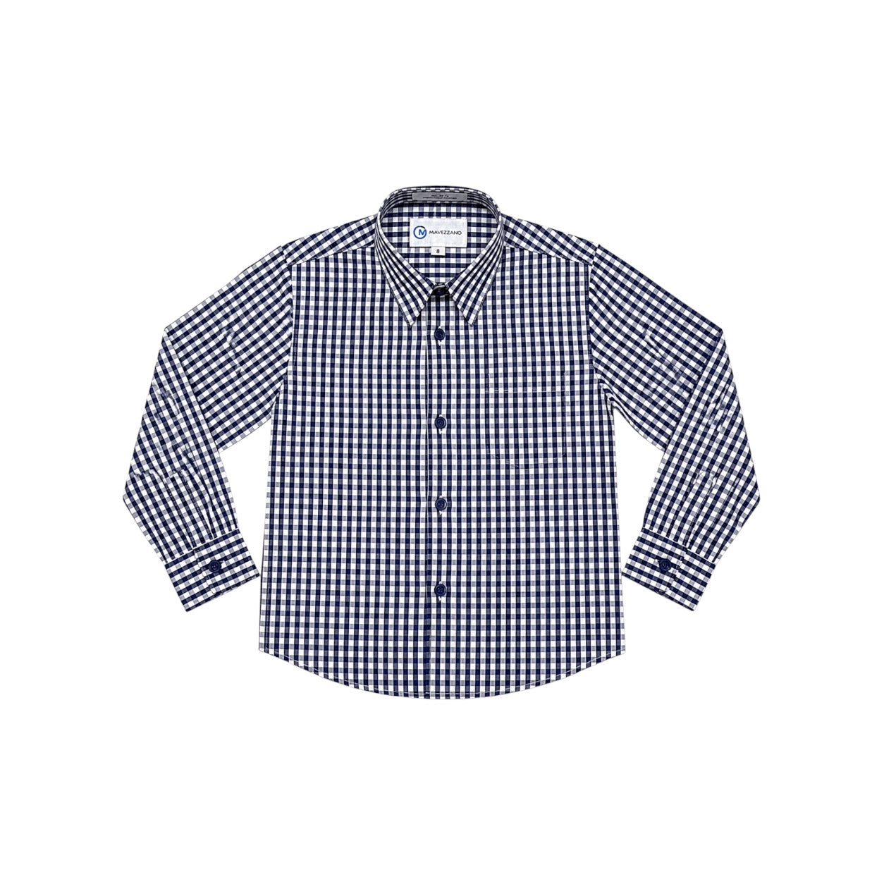 Mavezzano Regular Fit Navy & White Check Boys' Dress Shirt