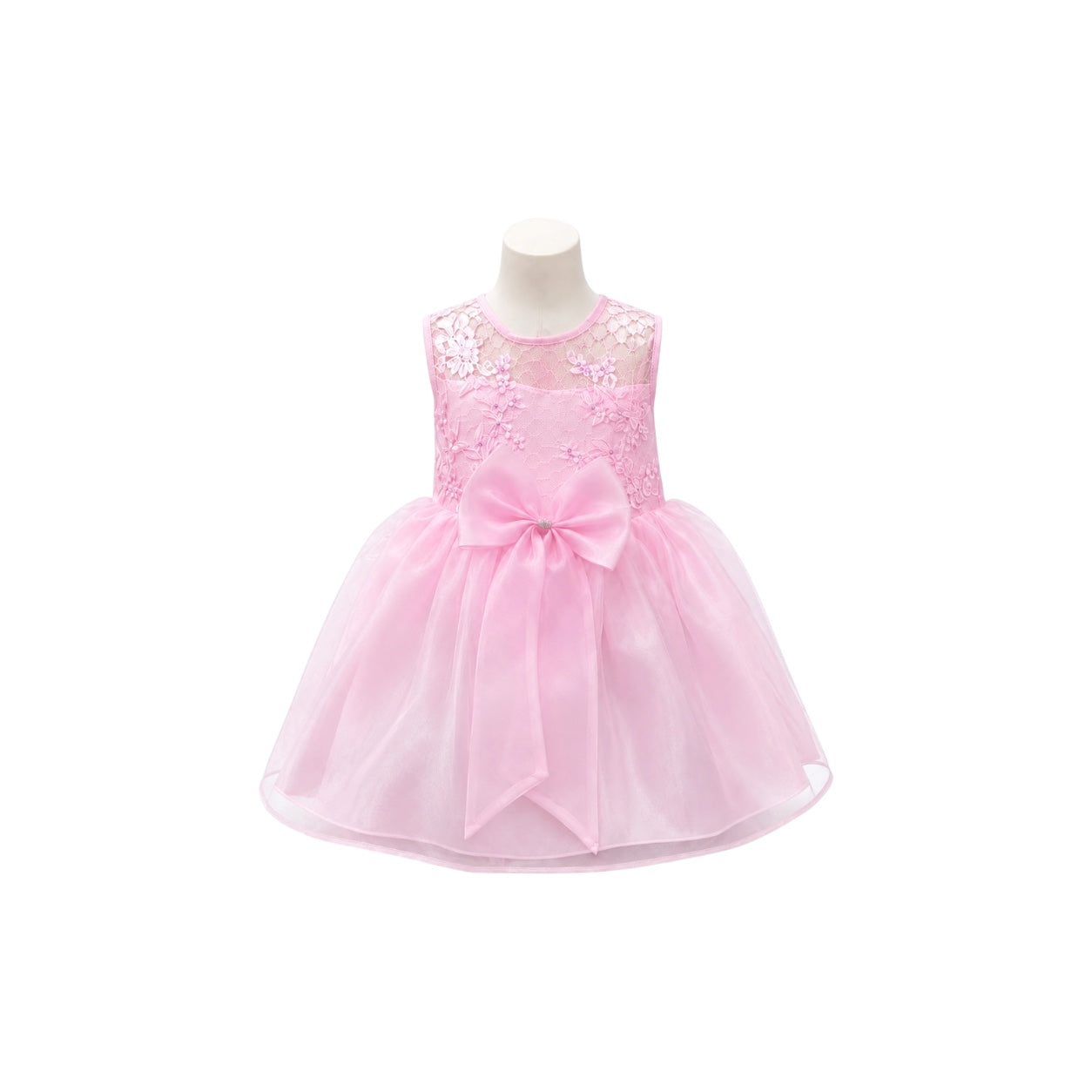 Fancy Kids Pink Floral Embroidered Organza Baby Dress with Bow