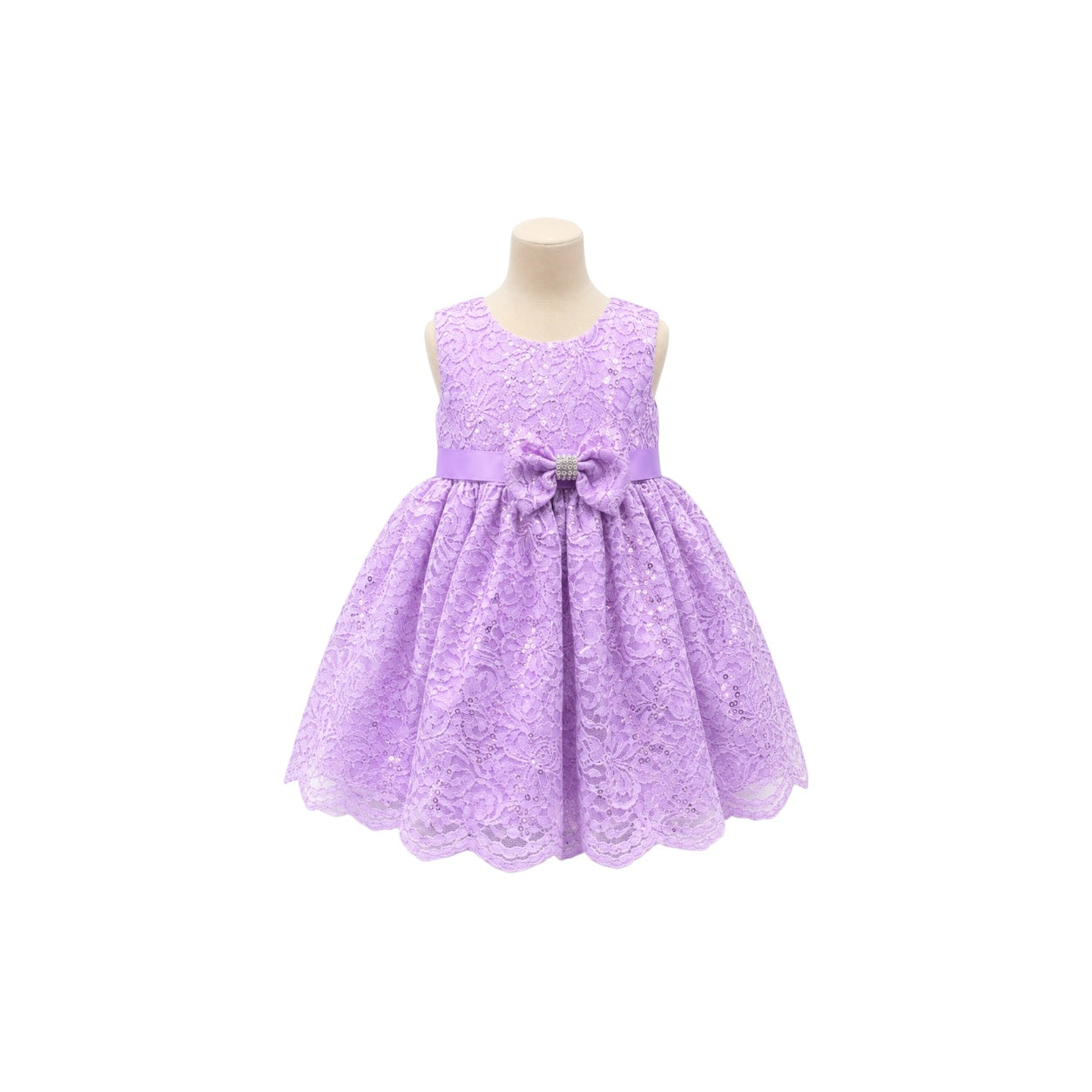 Baby Girl Lavender Lace Glitter Dress with Rhinestone Bow & Matching Headband (6-9 months)