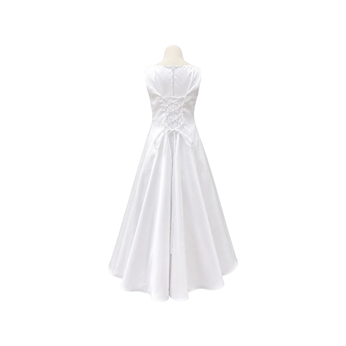 White Sleeveless Satin Girls' Formal Dress with Pearl Floral Embroidery & Matching Bolero