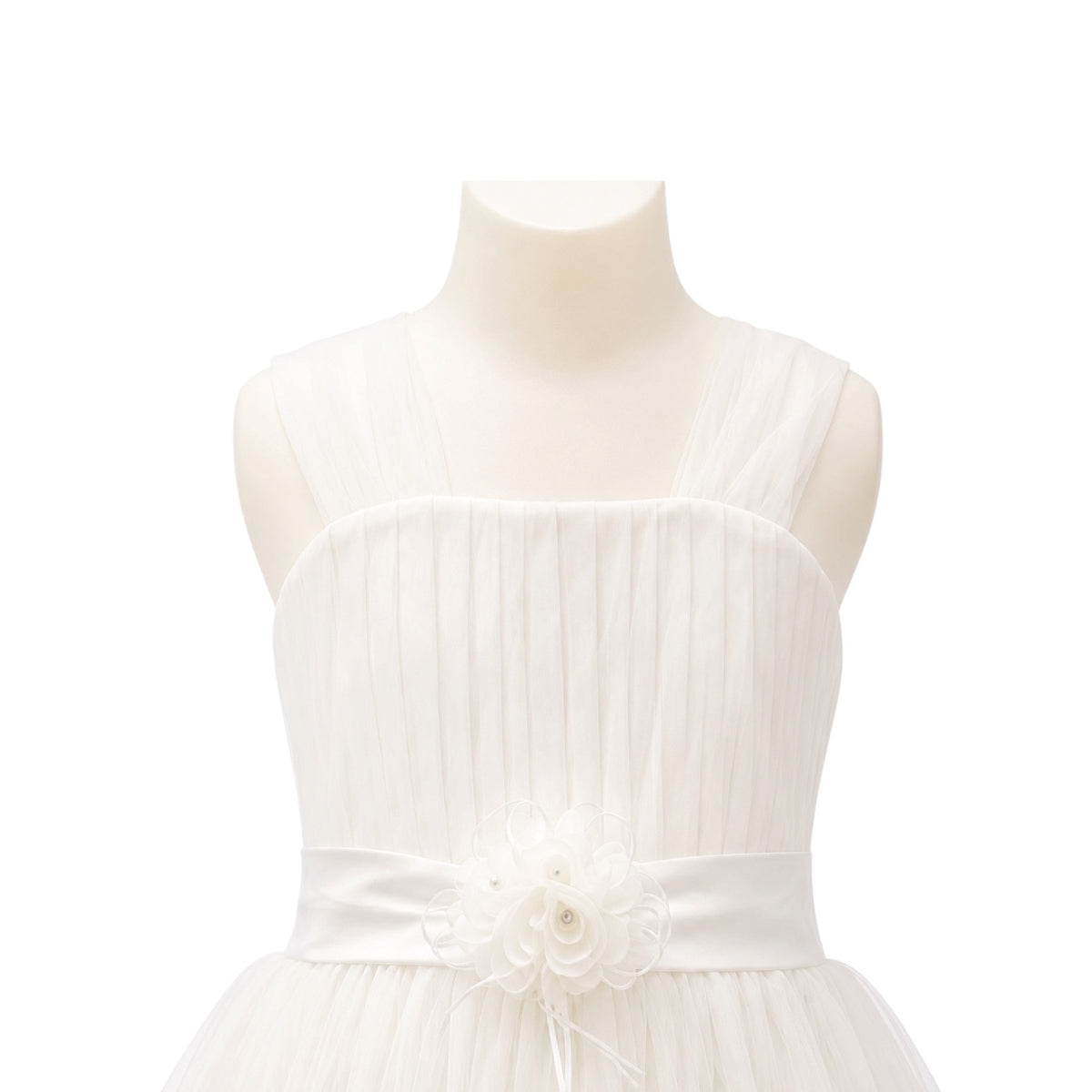 Fancy Kids Tea-Length Pleated Tulle Dress with Satin Rosette Waist