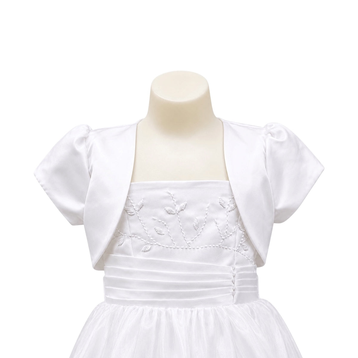 Fancy Kids Embroidered White Floor-Length Dress with Satin Bolero