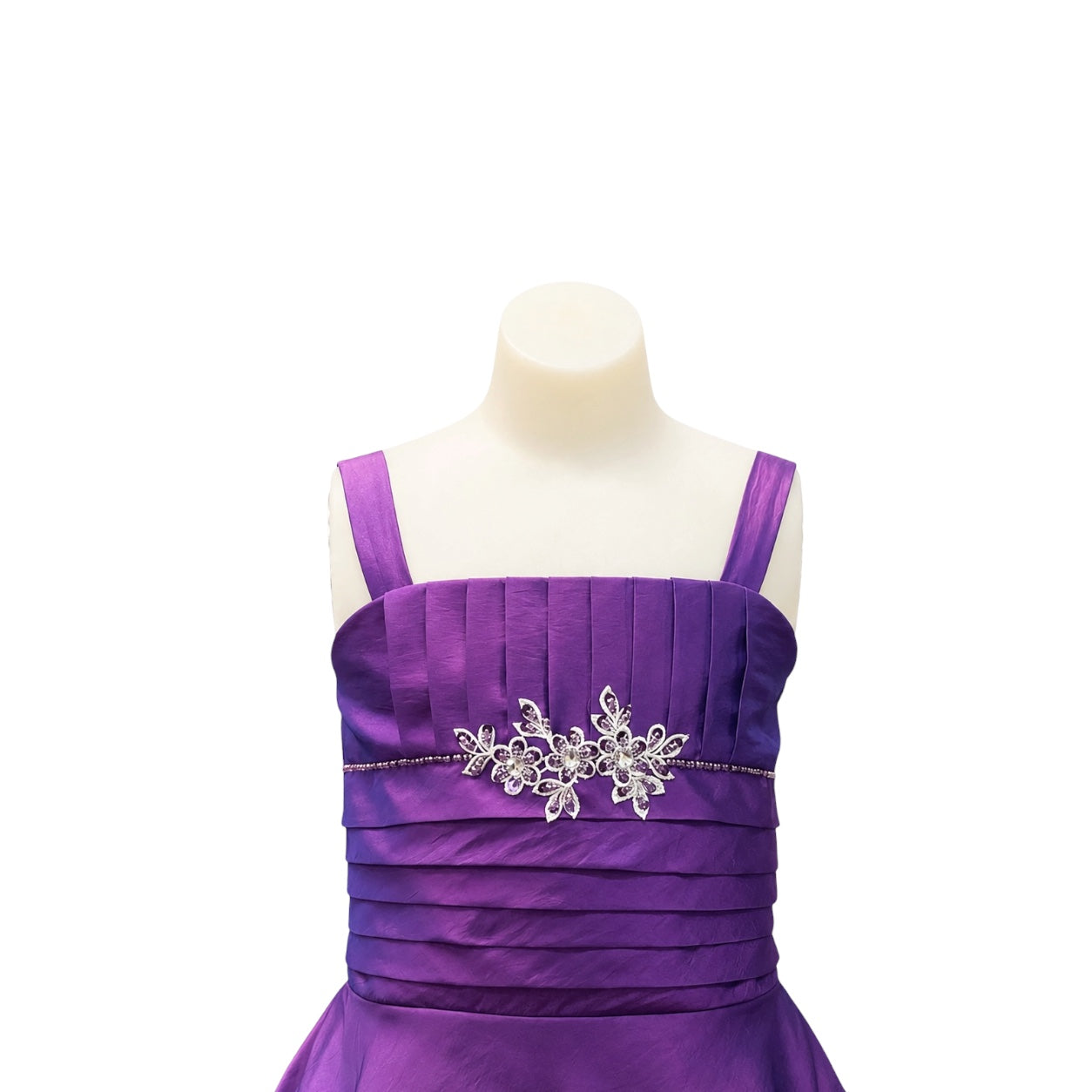 Purple Ruched Satin Gown with Rhinestone Appliqué & Matching Bolero