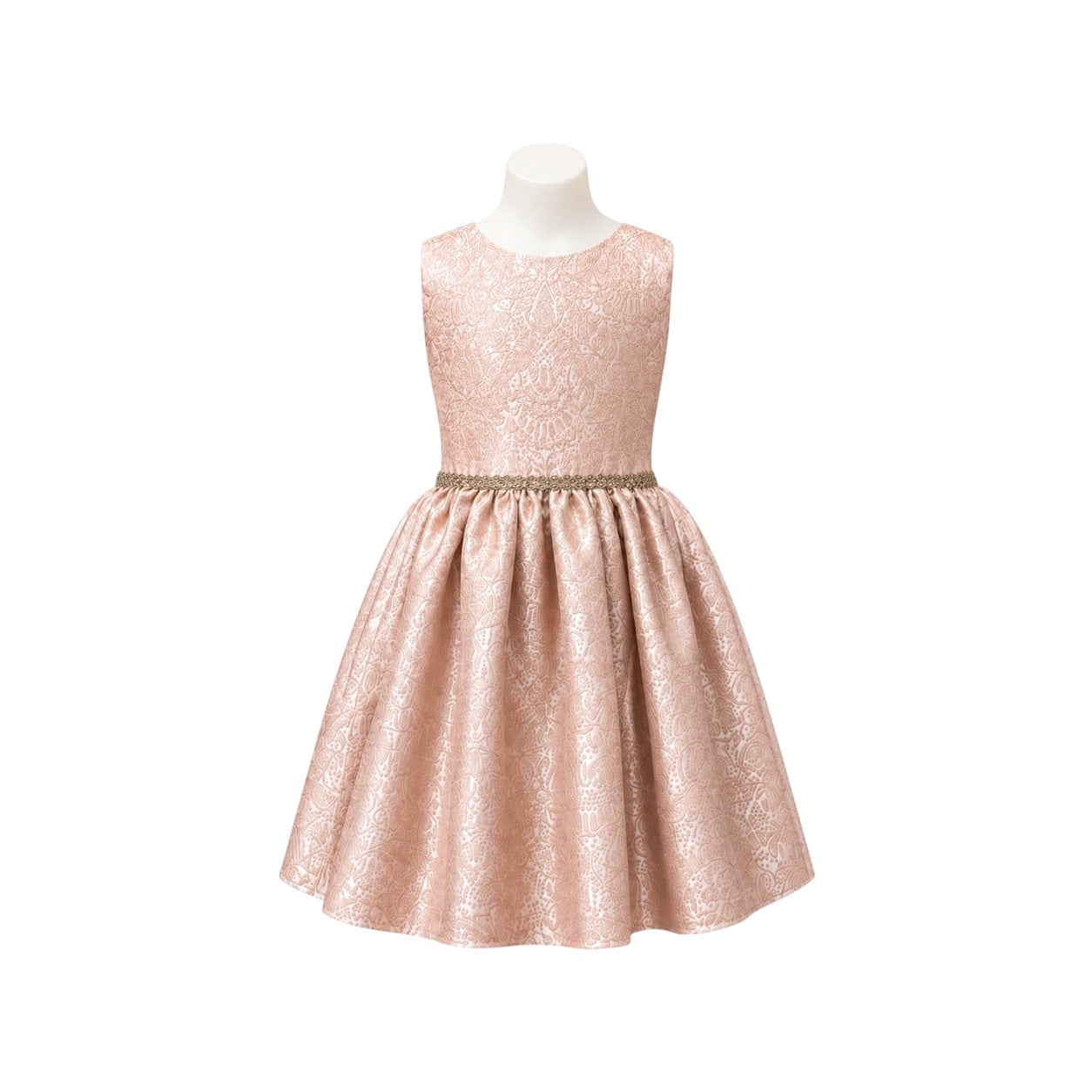 Rose Gold Embroidered Dress with Gold Sequin Waistband (Size 16)