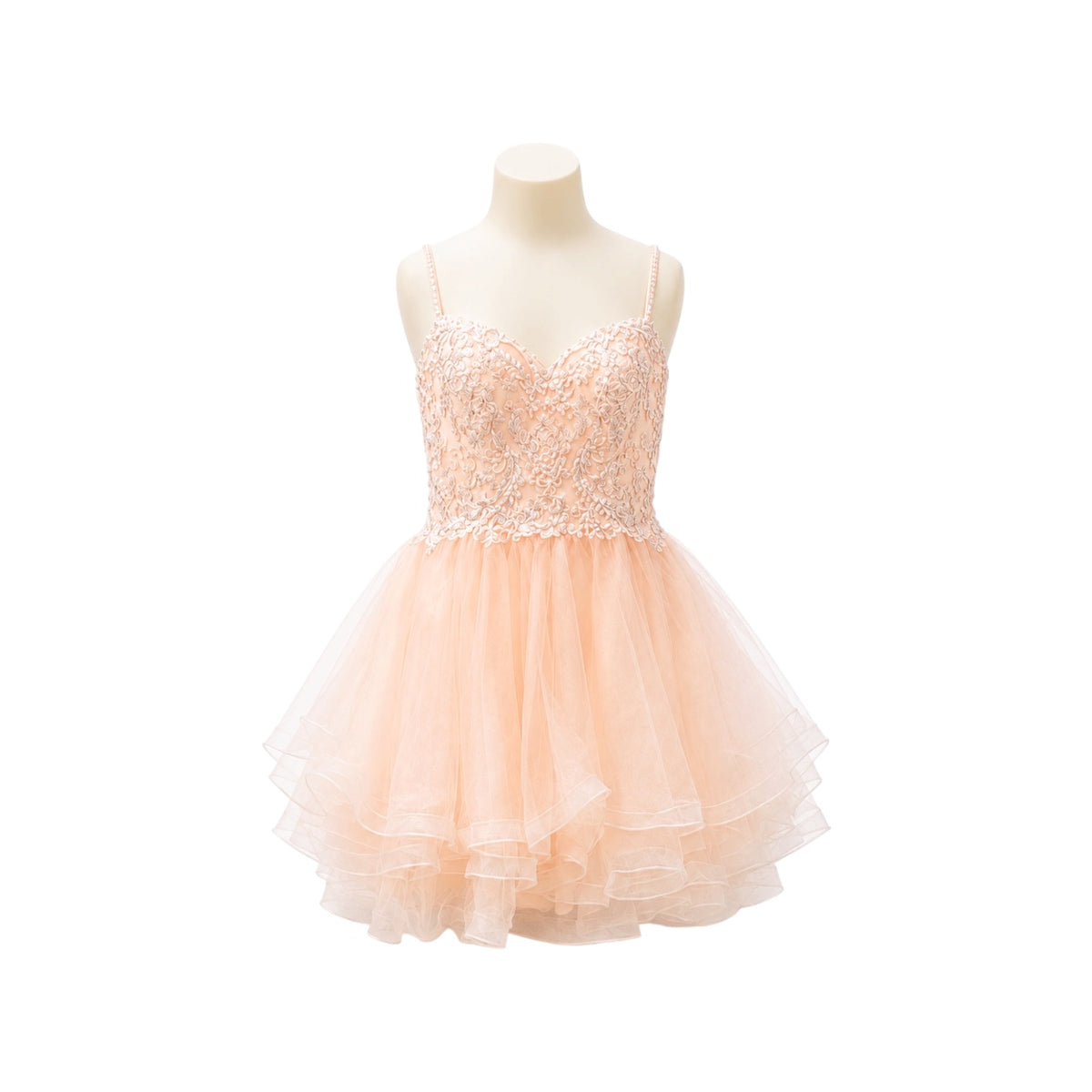 Blush Sweetheart Embroidered Jr. Dress with Layered Tulle Skirt (L)