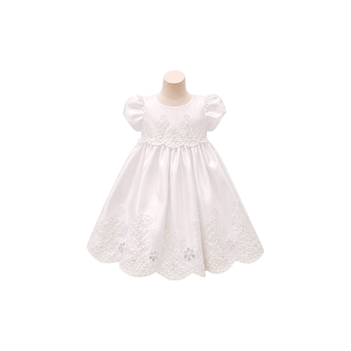 Off-White Floral Embroidered Baby Christening Gown with Matching Bonnet (6 Months)