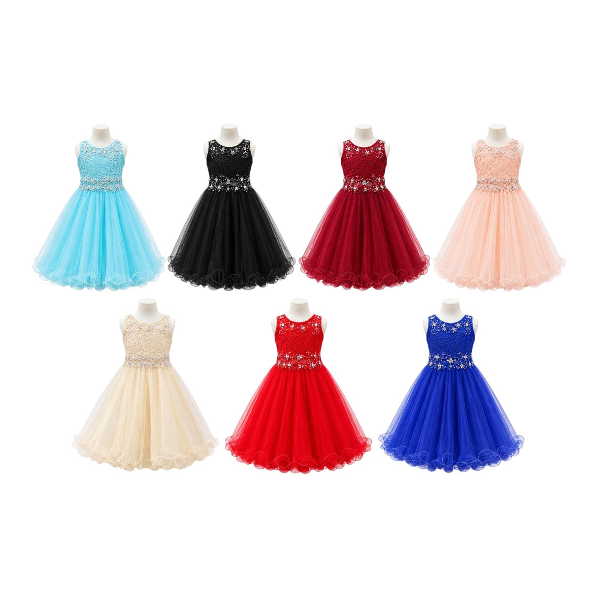 Girls' Red Lace & Tulle Dress with Rhinestone Embellishments & Matching Shawl