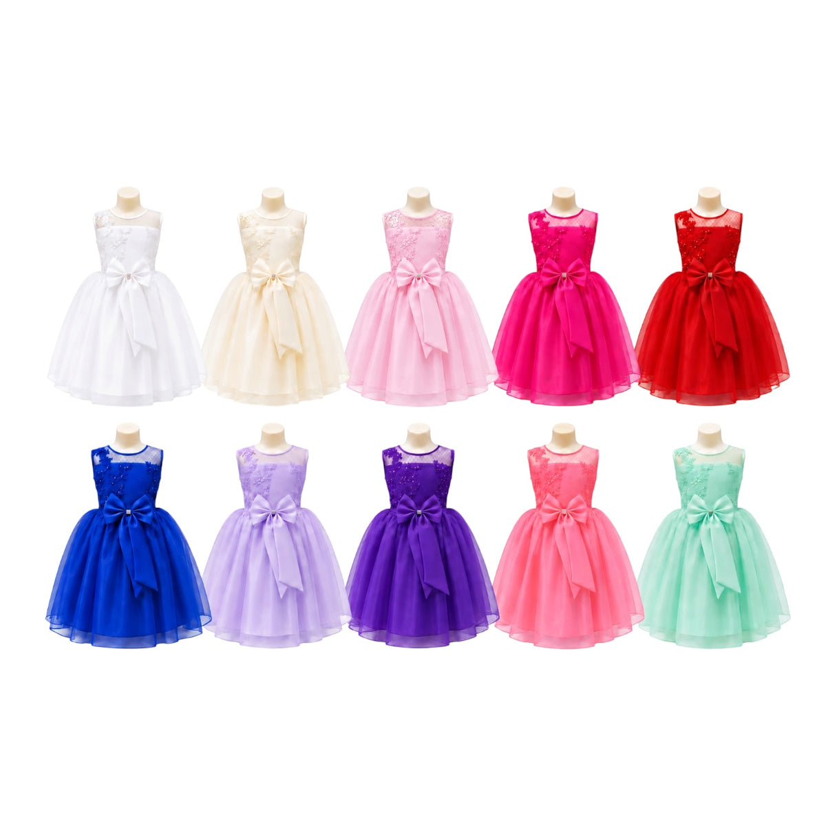 Fancy Kids Royal Blue Floral Embroidered Tulle Dress with Beaded Bodice & Satin Bow