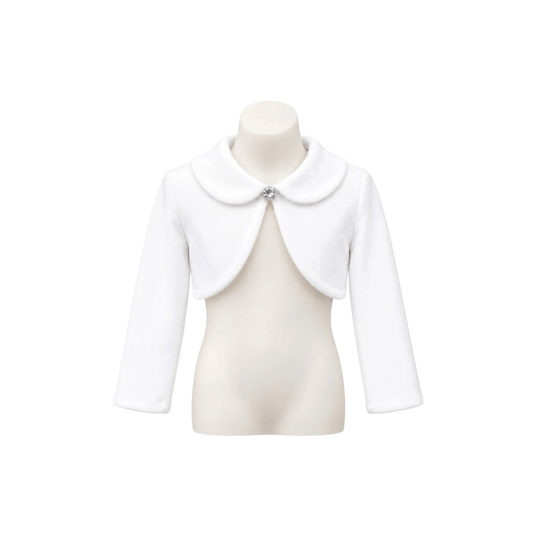 Fancy Kids Girls’ White Fleece Bolero with Rhinestone Closure
