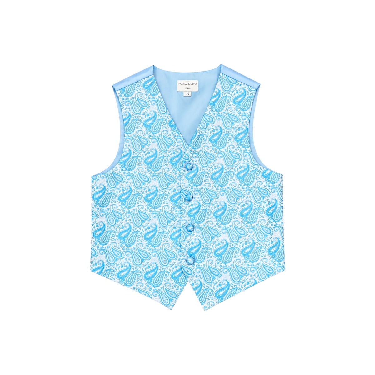 Paulo Sarto Boys' Light Blue Paisley Four-Button Formal Vest
