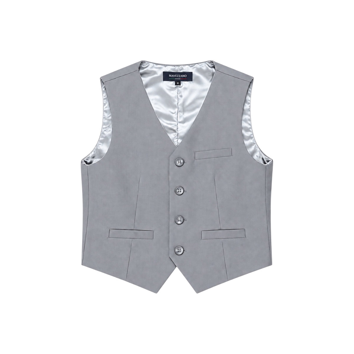 Mavezzano Boys' Grey Linen Blend Four-Button Formal Vest